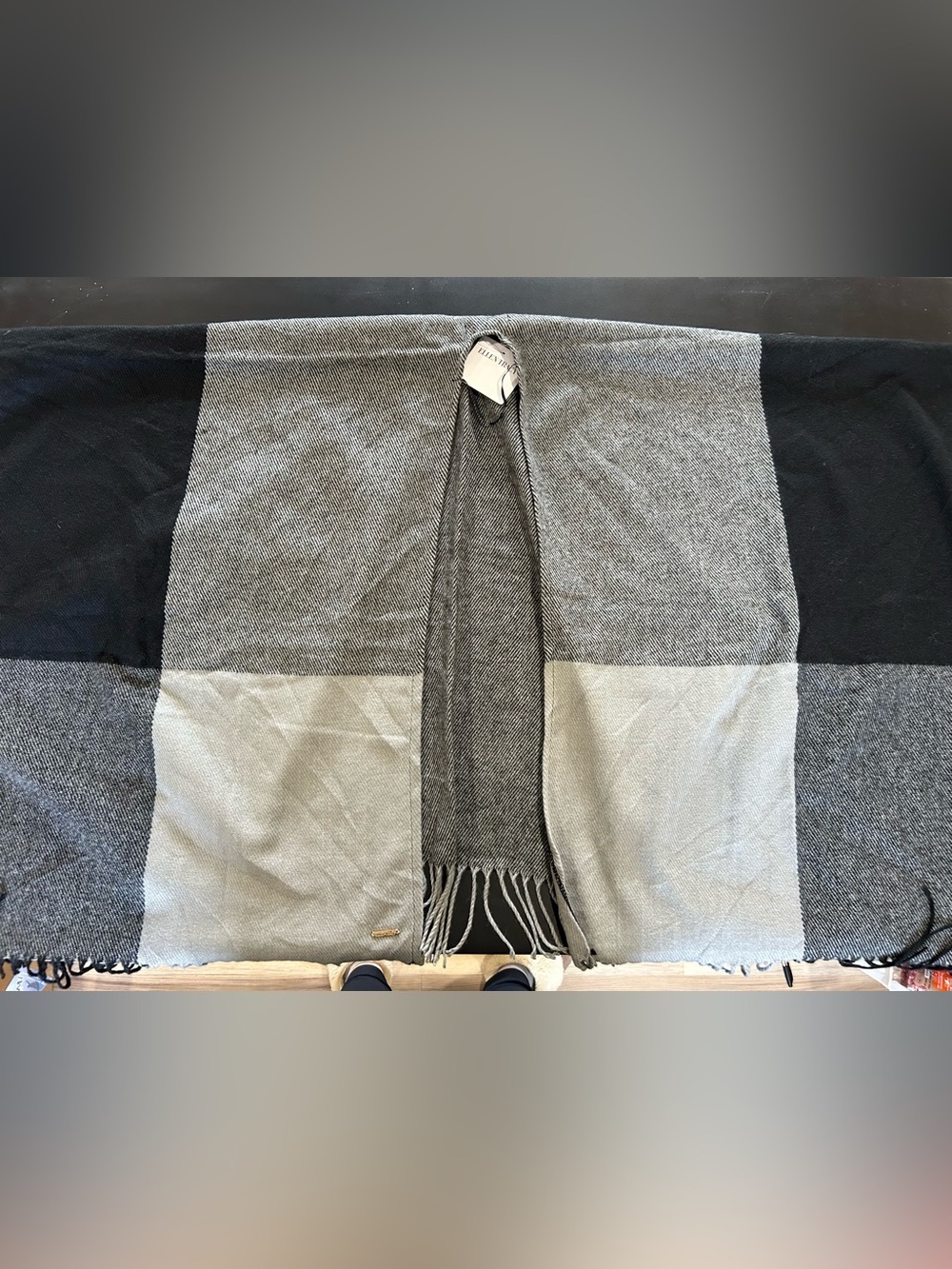 Gray Two-Tone Scarf Poncho- Classic Fringe Accessory